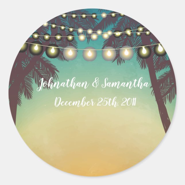 6 - 3" Favour Stickers Beach Sunset Pal Trees Ligh (Front)
