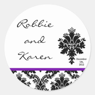 6 - 3" Favour Stickers Black Purple Damask Lace