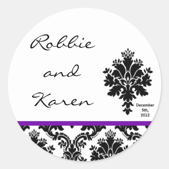 6 - 3" Favour Stickers Black Purple Damask Lace (Front)