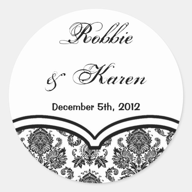 6 - 3" Favour Stickers Black White Damask Lace Pri (Front)