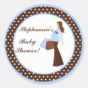 6 - 3" Favour Stickers Blue Mod Mum Polka Dots