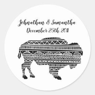 6 - 3" Favour Stickers Boho Buffalo Tribal Patter