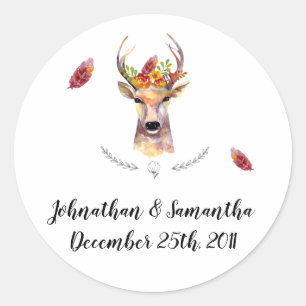 6 - 3" Favour Stickers boho deer Buck Head Browni