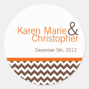 6 - 3" Favour Stickers Brown Orange Chevron Name