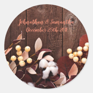 6 - 3"  Favour Stickers Cotton Branch on Dark Wood