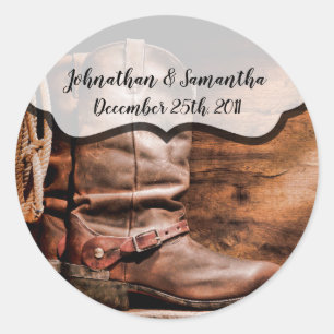 6 - 3" Favour Stickers Cowboy Boots Barn Wood Rus