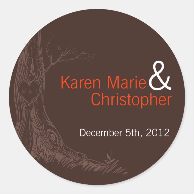 6 - 3" Favour Stickers Fall Tree Initial Carvings (Front)