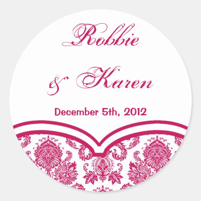 6 - 3" Favour Stickers Fusia White Damask Lace Pri (Front)