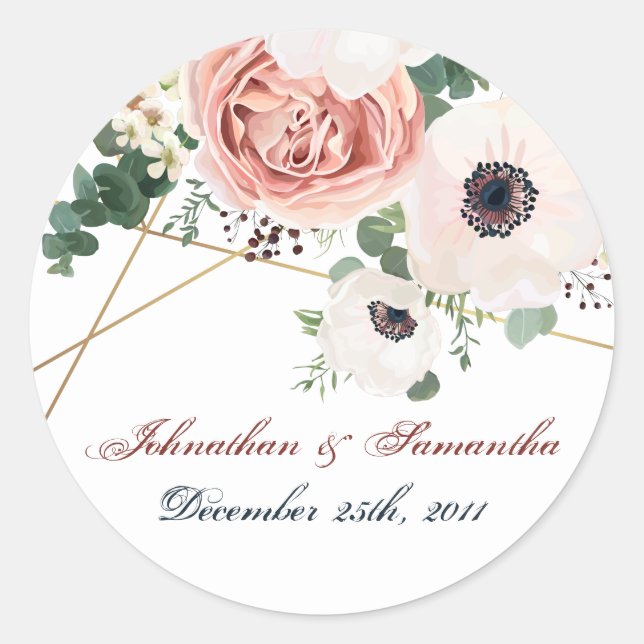 6 - 3"  Favour Stickers Geometric Garden Rose Anem (Front)