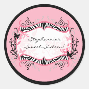 6 - 3" Favour Stickers Girly Butterfly Zebra Prin