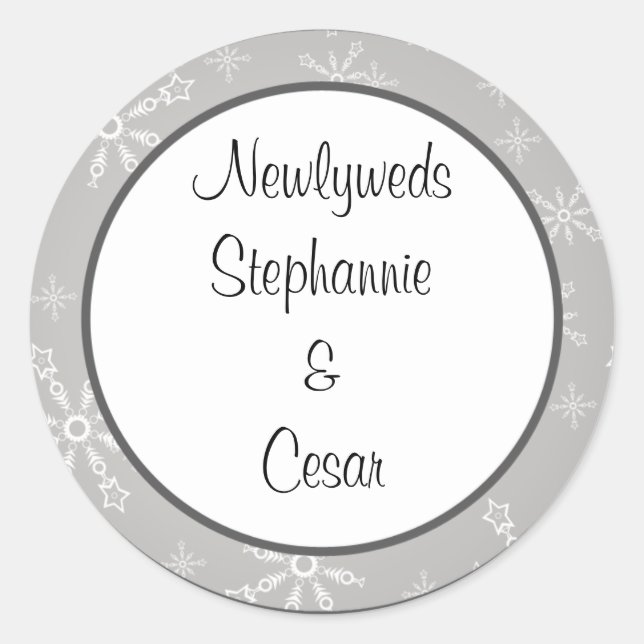 6 - 3" Favour Stickers Grey Snowflakes (Front)