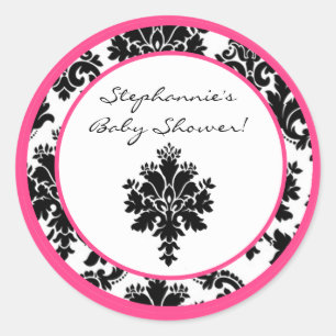 6 - 3" Favour Stickers Hot Pink Black Damask