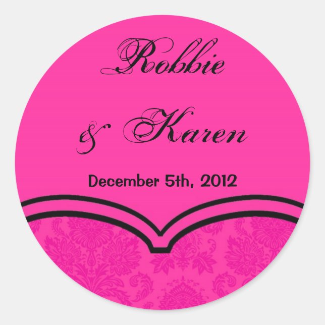 6 - 3" Favour Stickers Hot Pink Black Damask Lace (Front)