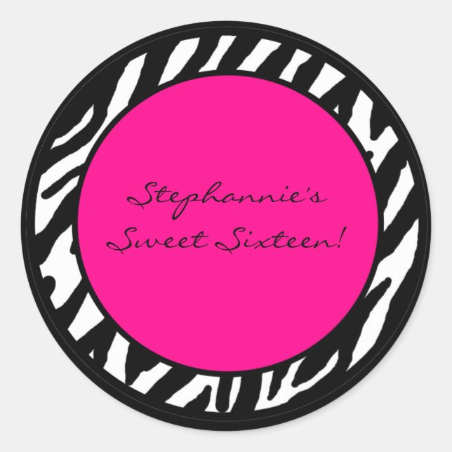 6 - 3"  Favour Stickers Hot Pink Zebra Print (Front)