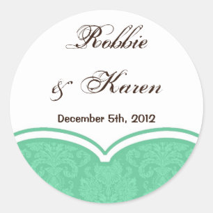 6 - 3" Favour Stickers Mint Green White Damask Lac