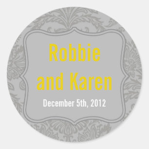 6 - 3" Favour Stickers Modern Grey Damask Lace Pri