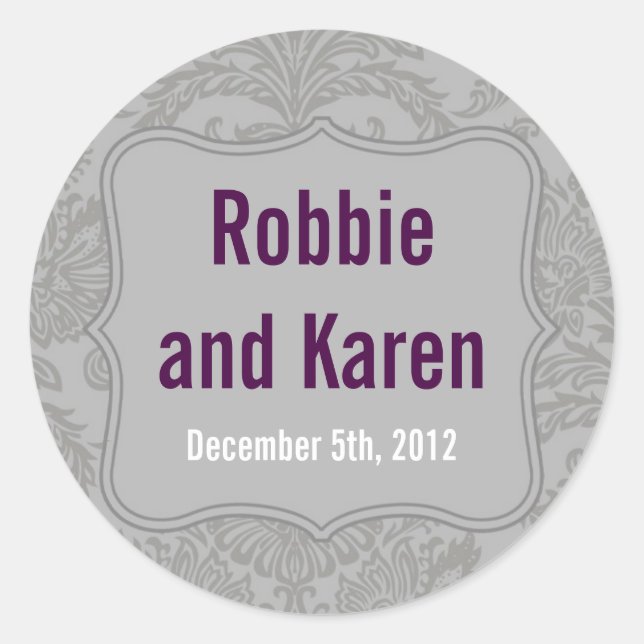 6 - 3" Favour Stickers Modern Grey Damask Lace Pri (Front)