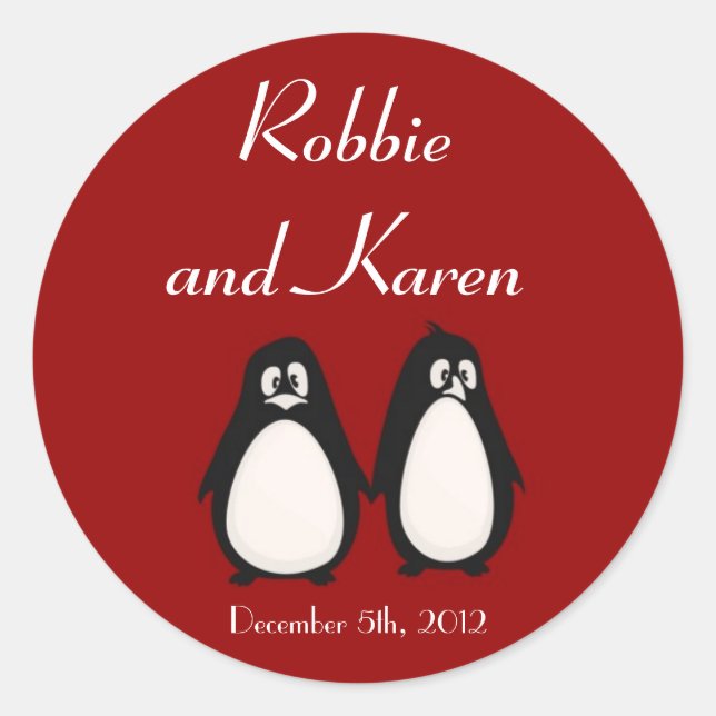6 - 3" Favour Stickers Penguin Love Couple Mate fo (Front)