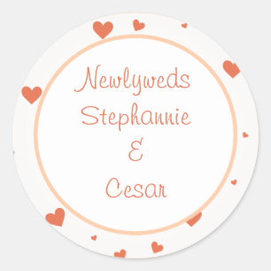 6 - 3" Favour Stickers Penguin Love/Hearts Peach