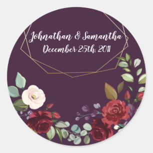 6 - 3"  Favour Stickers Plum Purple Roses Gold Geo