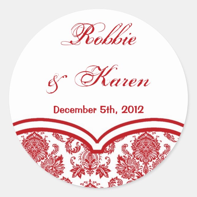 6 - 3" Favour Stickers Red Crimso White Damask Lac (Front)