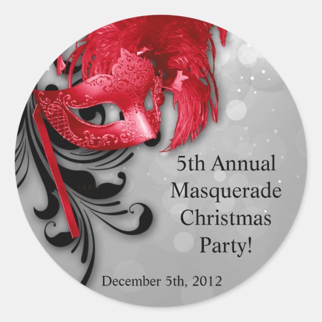 6 - 3" Favour Stickers Red on Silver Masquerade (Front)