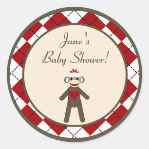 6 - 3"  Favour Stickers Red Sock Monkey Argyle