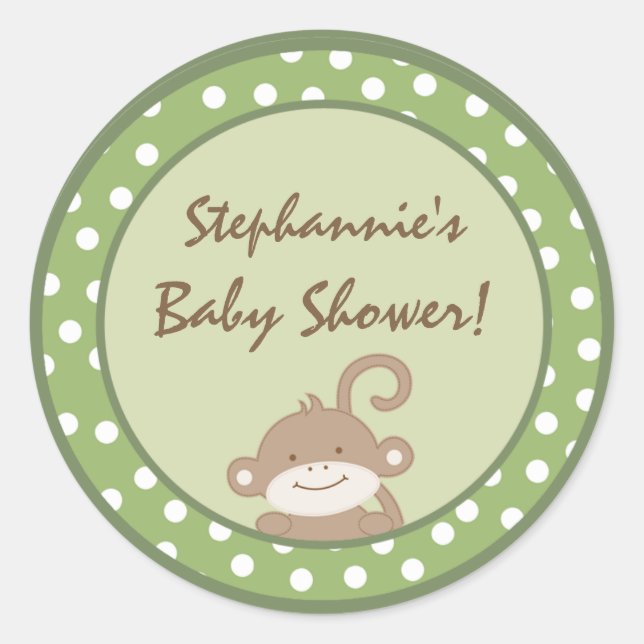 6 - 3"  Favour Stickers Safari Jungle Monkey Green (Front)