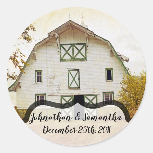 6 - 3"  Favour Stickers Sunset Barn Country Rustic (Front)