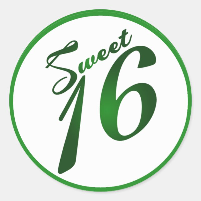6 - 3"  Favour Stickers Sweet 16 Green Party (Front)