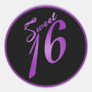6 - 3" Favour Stickers Sweet 16 Purple Lilac Blac