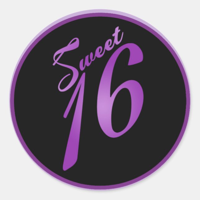 6 - 3"  Favour Stickers Sweet 16 Purple Lilac Blac (Front)