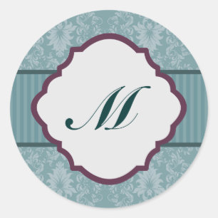 6 - 3" Favour Stickers Teal Blue Damask/Stripes Re