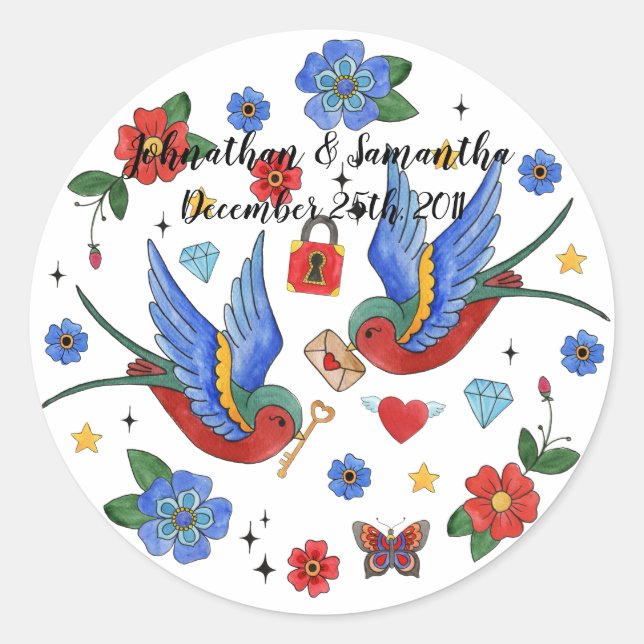 6 - 3" Favour Stickers Traditional Bird Tattoo Spa (Front)