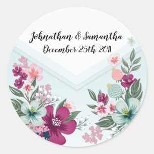 6 - 3" Favour Stickers Tropical Flower on Blue Omb