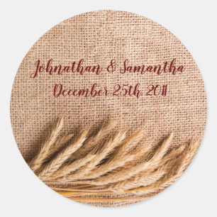 6 - 3" Favour Stickers Wheat on Burlap Sack Count