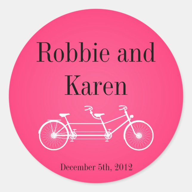 6 - 3" Favour Stickers Whimsical Pink Double Bike (Front)
