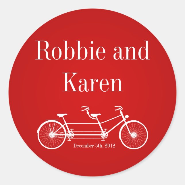 6 - 3" Favour Stickers Whimsical Red Double Bike (Front)
