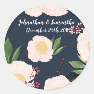 6 - 3" Favour Stickers White Floral Flowers on Da