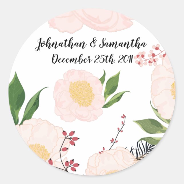 6 - 3"  Favour Stickers White Floral Flowers on Wh (Front)