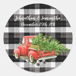 6 - 3"  Favour Stickers XMAS Truck Baffalo Plaid B