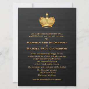 6.5" x 8.75" Golden Royal Queen Crown Wedding Invitation