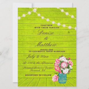 6.5" x 8.75" Pink Rustic Roses Mason Jar Invitatio Invitation