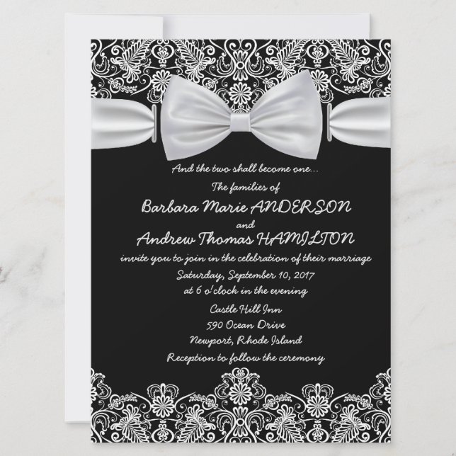 6.5x8.75 Vintage Lace Bow Wedding Invitation (Front)