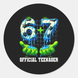 6+7 13 year old teenager drip soccer 13th birthday classic round sticker