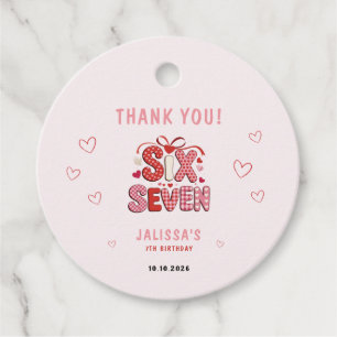 6 7 Birthday for Girls, Pink 7th Kids Party  Favour Tags