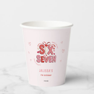 6 7 Birthday for Girls, Pink 7th Kids Party Paper Cups