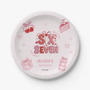 6 7 Birthday for Girls, Pink 7th Kids Party Paper Plate