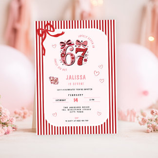 6 7 Birthday for Girls, Pink Kids 7th Birthday Invitation