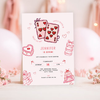 6 7 Birthday for Girls, Pink Six Seven Kids Party  Invitation